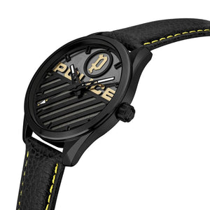 Police Gents Grille Black Leather Strap